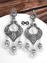 The Intricate Peacock Triple Jhumkis - Oxidised Boho Earrings