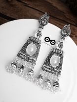 An Intricate Peacock Artwork Triple Jhumkis - Oxidised Boho Earrings