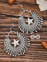 The Moon and Star Danglers - Oxidised Boho Earrings
