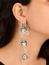 The Layered Kettle Danglers - Oxidised Boho Earrings