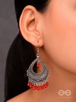 The Intricate Motif Drops - Oxidised Boho Earrings - Red