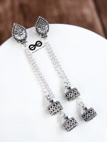 The Double Jhumki Droplet Danglers - Oxidised Boho Earrings