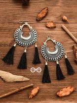 The Motif Moon Tassels (Black) - Oxidised Boho Earrings
