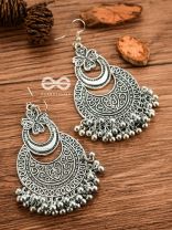 The Layered Vintage Motif Moons - Oxidised Boho Earrings