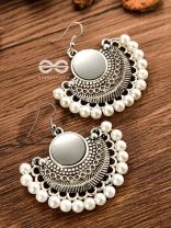 The Elegant Tribals - White - Oxidised Boho Earrings