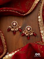 RUDRARAGA - MELODY OF RED - INTRICATE KUNDAN EARRINGS  WITH RUBY BEADS AND GOLDEN DETAILS