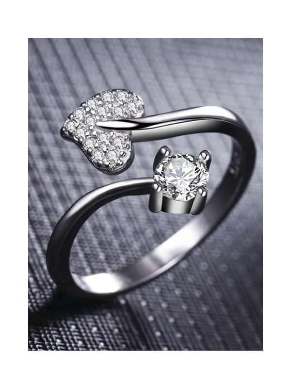 Shimmering Heart Adjustable CZ Ring