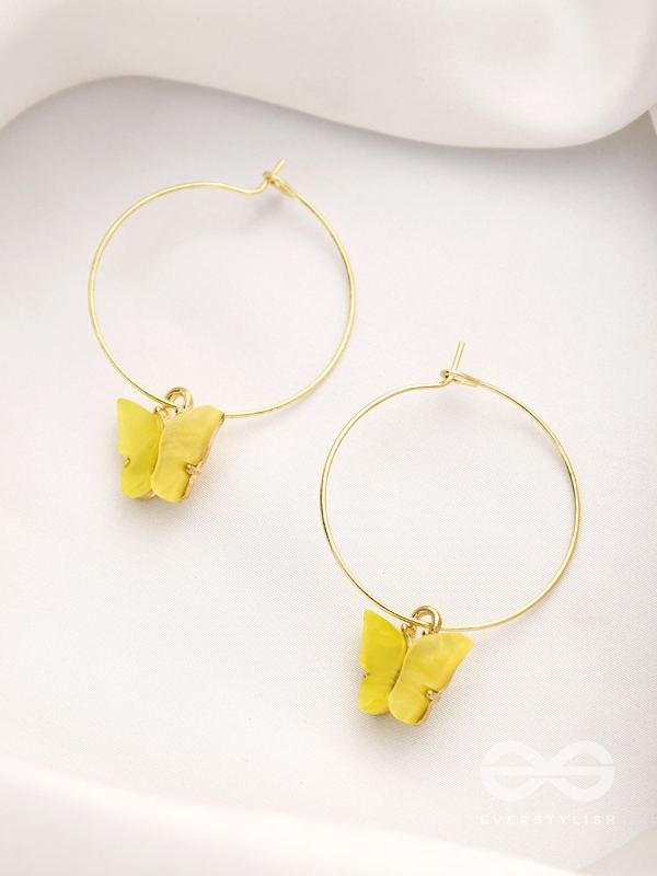 The Beauteous Butterfly Hoops (Yellow) - Golden Casual Earrings