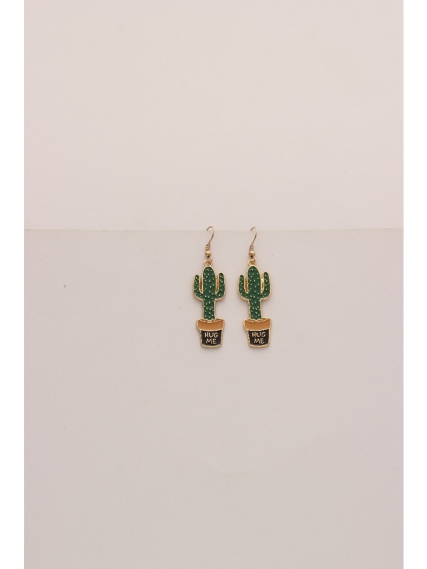 The Desert's Rose- Golden Cactus Enamelled  Earrings