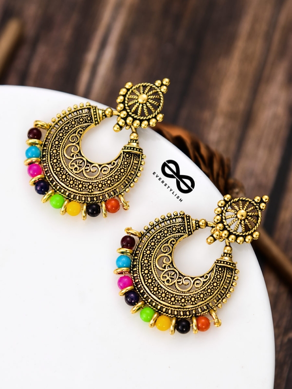 The Elegant Motif Pearls (Golden-Multicolour) - Oxidised Boho Earrings