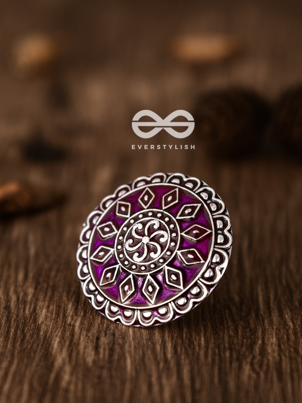 The Intricate Meenakari Adjustable Ring (Pink) - Embellished Oxidised Collection