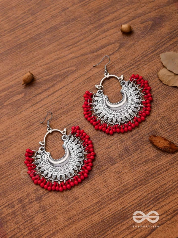 The Motif Moon Chandbali Earrings (Red) - The Boho Basics