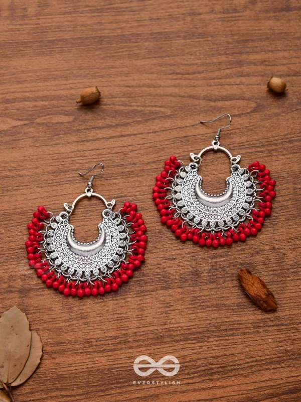 The Motif Moon Chandbali Earrings (Red) - The Boho Basics