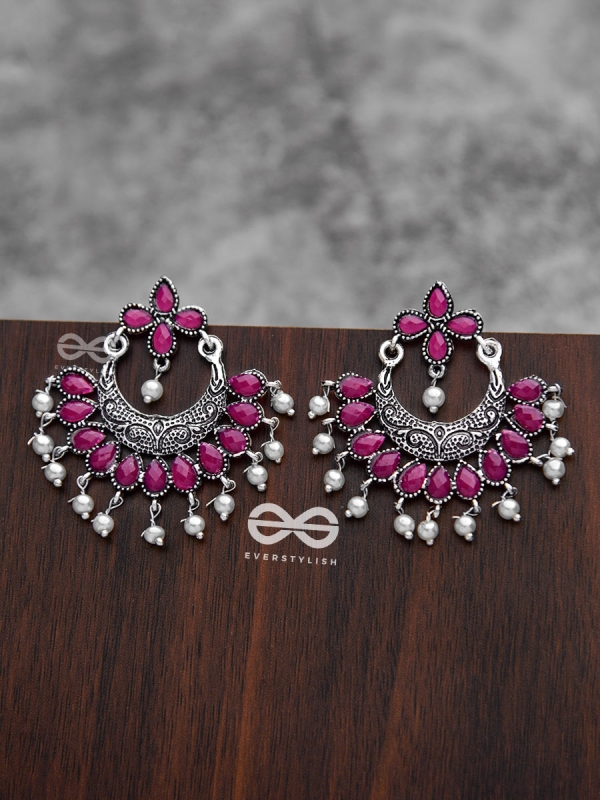 The Elegance of Royalty (Ruby Red) - Embellished Oxidised Earrings