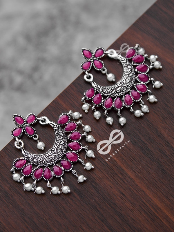The Elegance of Royalty (Ruby Red) - Embellished Oxidised Earrings