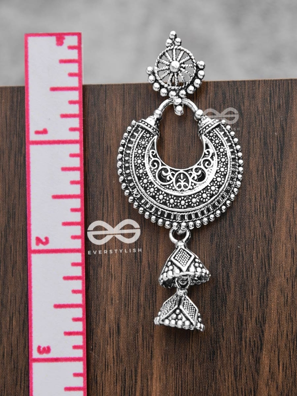 The Motif Moon Double Layered Jhumkis (Silver)