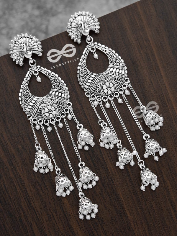 The Bohemian Peacock Artwork - Five Jhumki Earrings