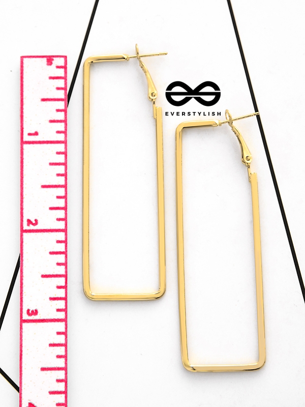 The Elegant Rectangular Hoops (Golden) - Casual Earrings