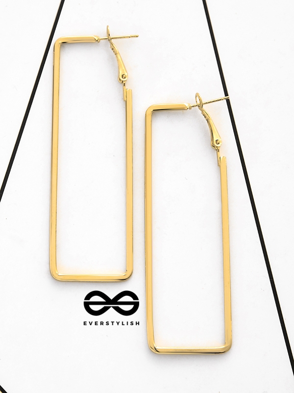 The Elegant Rectangular Hoops (Golden) - Casual Earrings