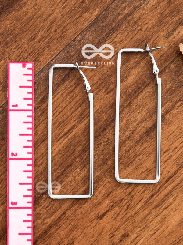 The Elegant Rectangular Hoops (Silver) - Casual Earrings
