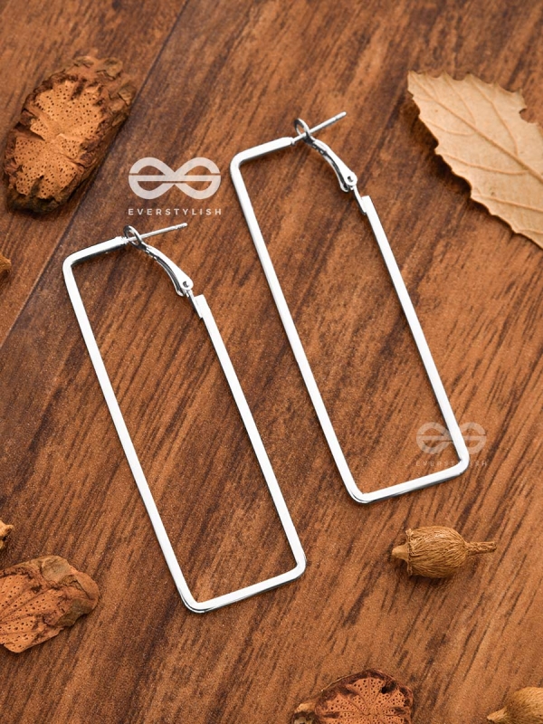 The Elegant Rectangular Hoops (Silver) - Casual Earrings