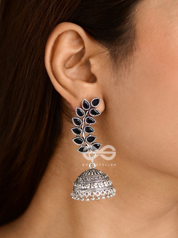 The Elegance of Nature (Onyx Black) Jhumkas - Embellished Oxidised Collection