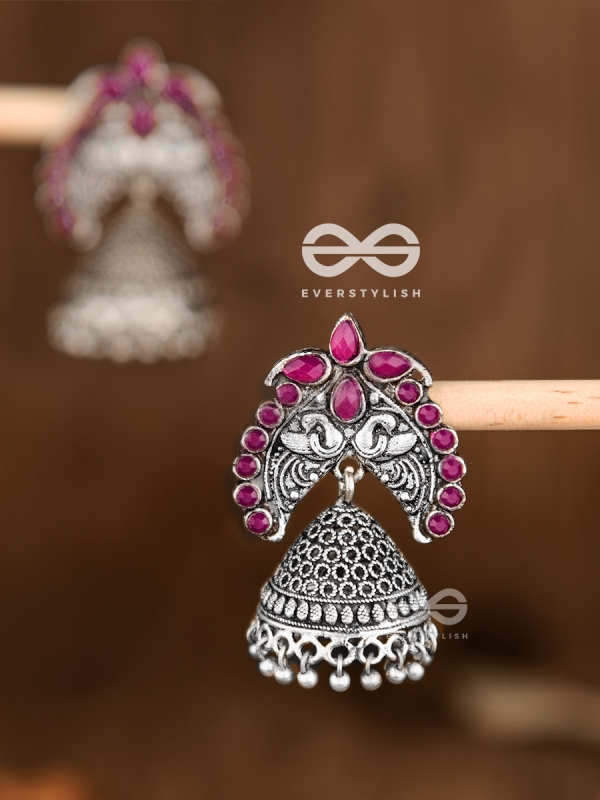 The Incredibly Indian Artwork Jhumkas (Ruby Red) - Embellished Oxidised Collection