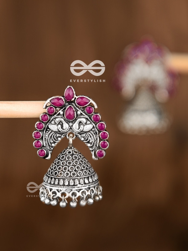 The Incredibly Indian Artwork Jhumkas (Ruby Red) - Embellished Oxidised Collection