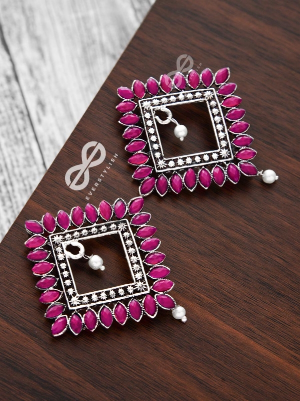 The Elegance Squared Studs (Ruby Red)- Embellished Oxidised Collection