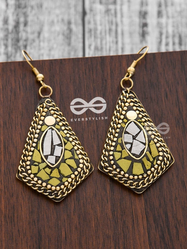 A Handcrafted Delight - Golden Yellow Tribal Style Earrings