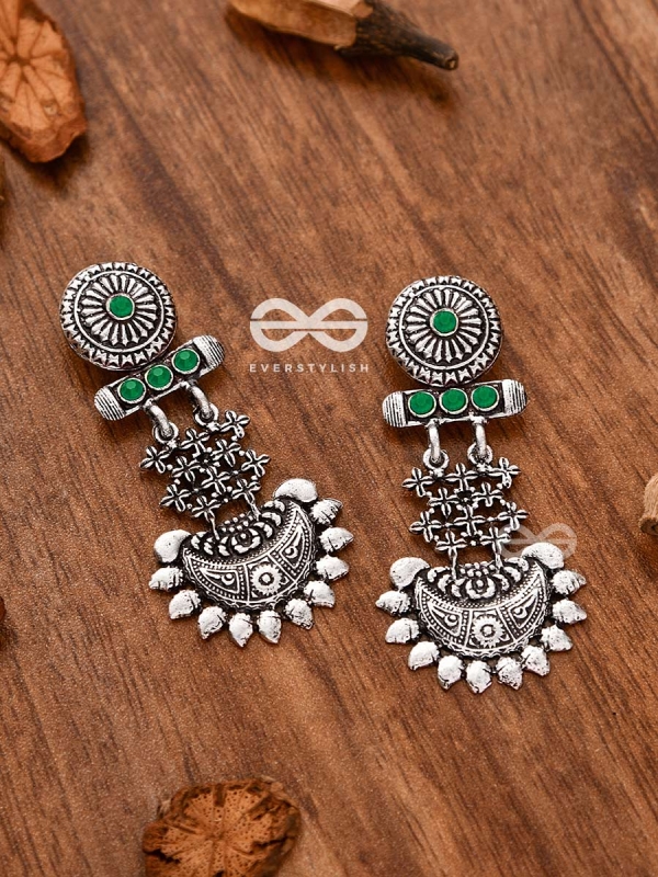 A Bohemian Statement (Emerald Green) - Embellished Oxidised Earrings