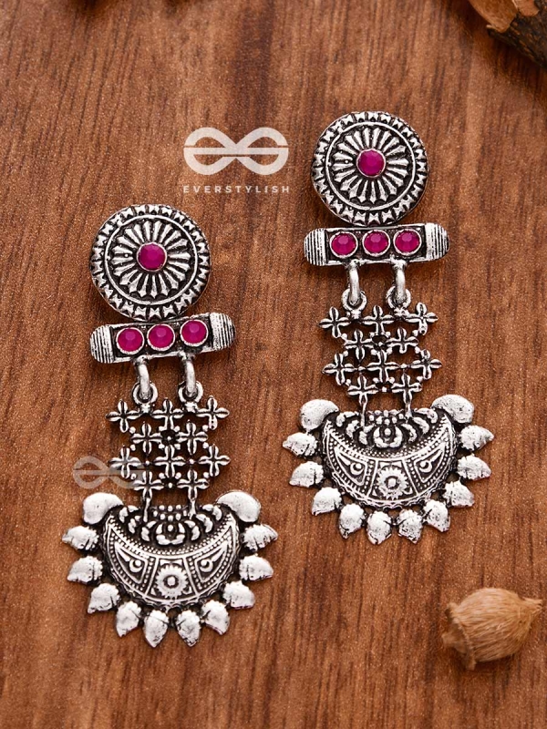 A Bohemian Statement (Ruby Red) - Embellished Oxidised Earrings