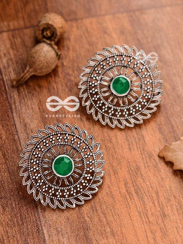The Elegant Mesh Studs (Emerald Green) - The Embellished Oxidised Collection