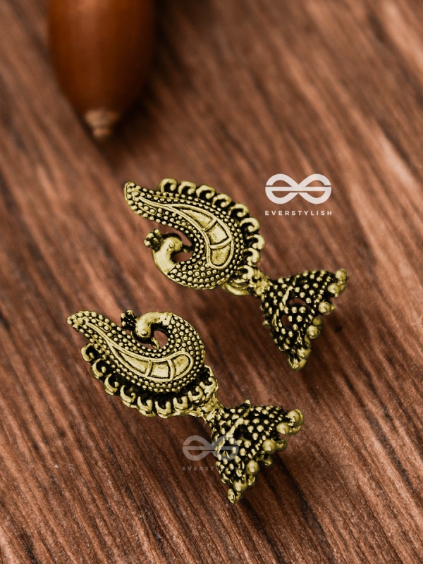 The Little Motif Peacock Jhumki (Golden) - Tiny Trinket Earrings