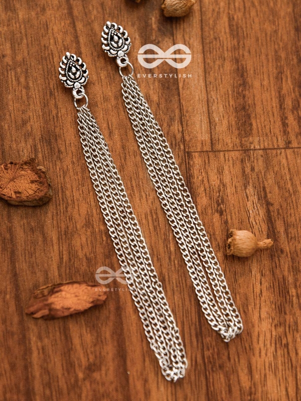 The Intricate Leaf - Chain-Tasseled Boho Earrings