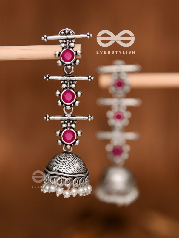 The Elegant Delight - Triple Layered Jhumkas (Ruby Red)