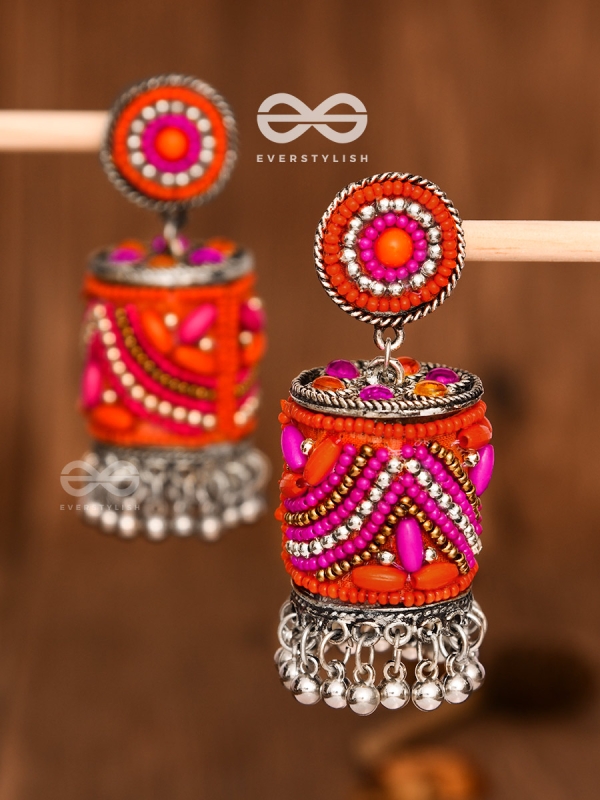 The Magnetic Attention Getters (Pink) - Embroidered Boho Jhumkas