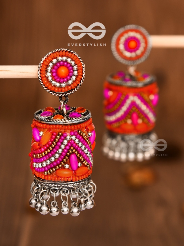 The Magnetic Attention Getters (Pink) - Embroidered Boho Jhumkas