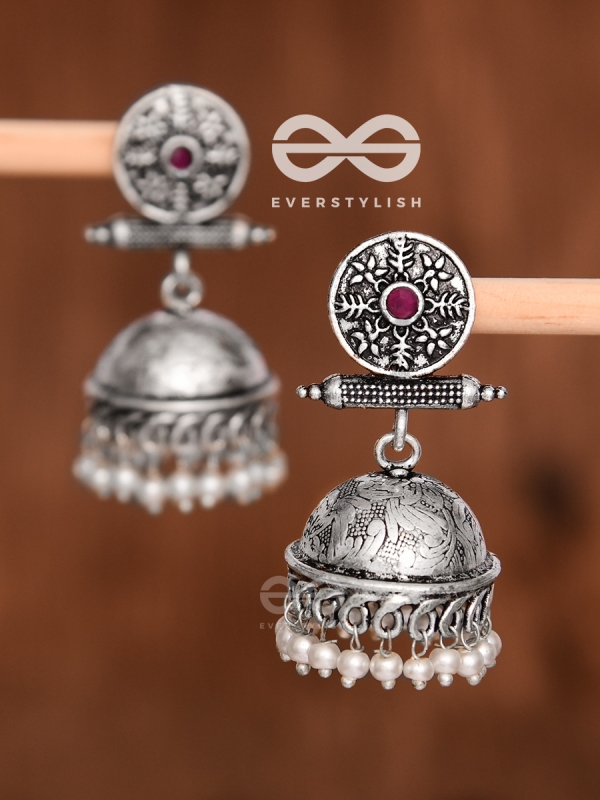 The Ethnic Delight Printed  Jhumkas - Embellished Oxidised Earrings