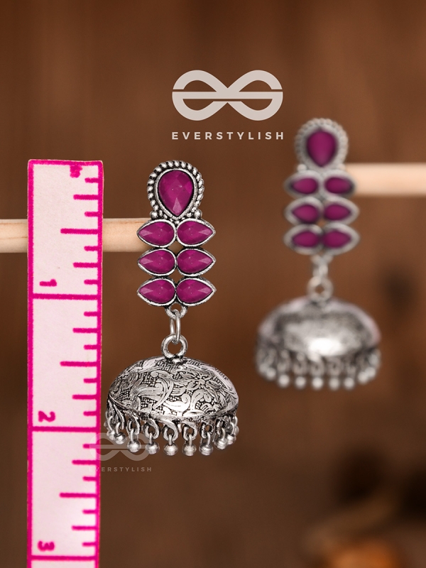 The Woman of Finesse - Embellished Oxidised Jhumkas (Ruby Red)