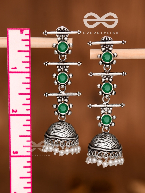 The Elegant Delight - Triple Layered Jhumkas (Emerald Green)