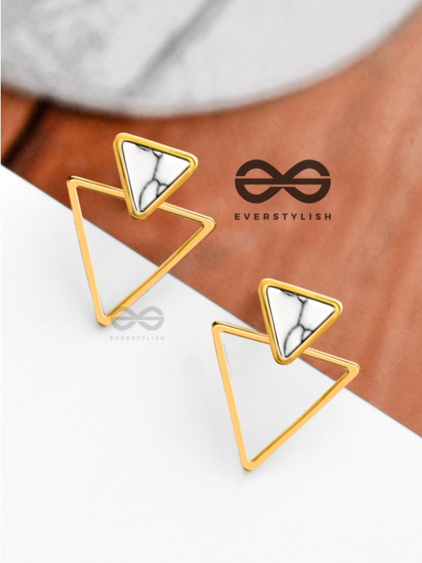The Golden Marbellous Triangles - Elegant Ear Jackets