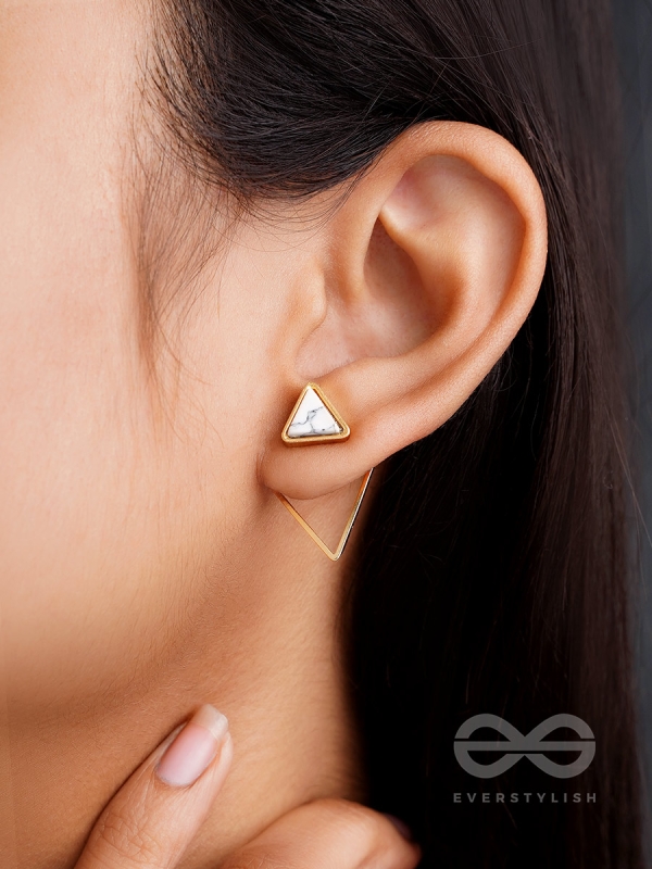 The Golden Marbellous Triangles - Elegant Ear Jackets