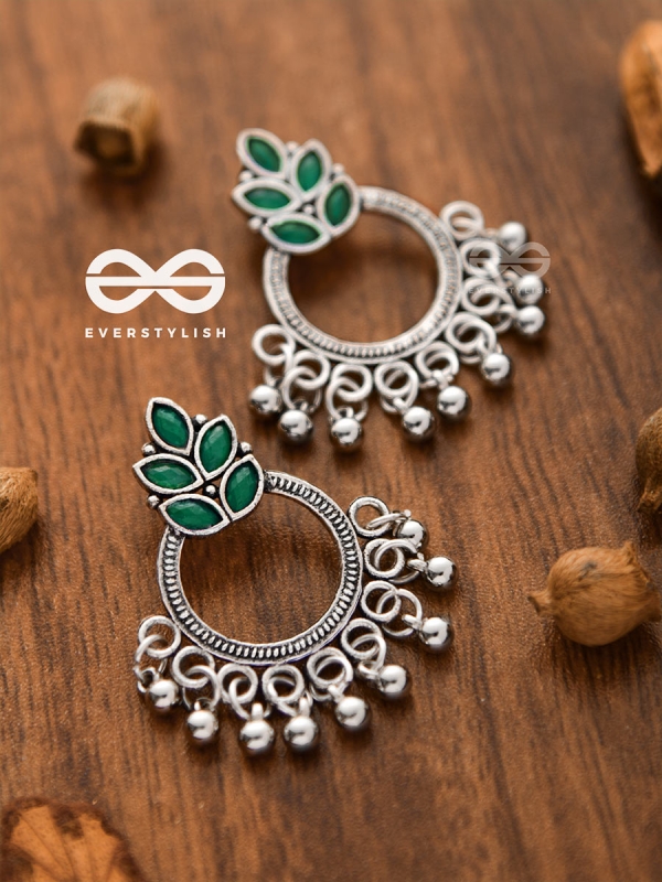 A touch of Bohemian Elegance (Emerald Green) - Embellished Oxidised Earrings