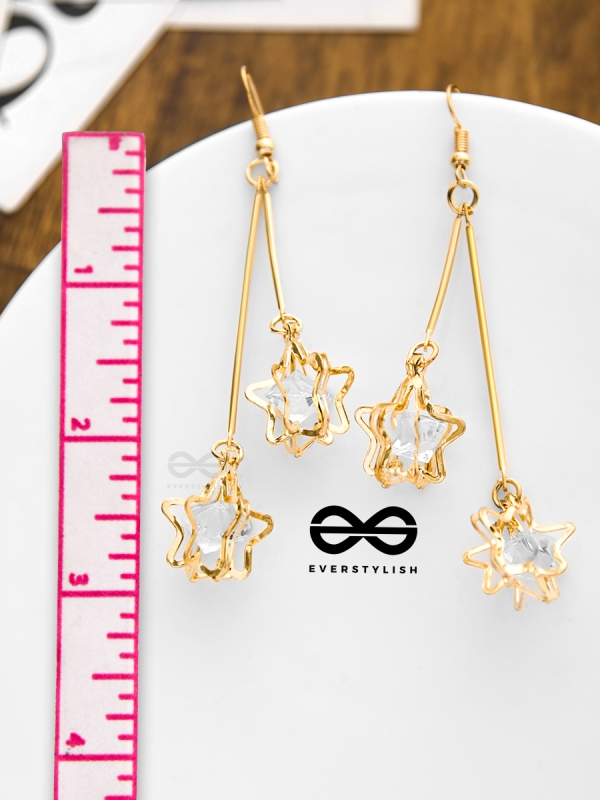 The Double Star Studded Danglers - Golden Casual Earrings