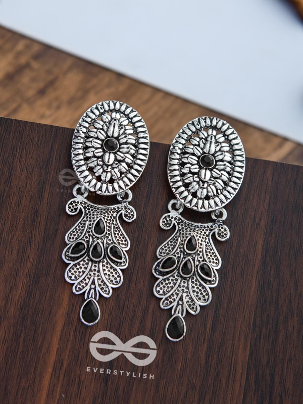The Delightful Boho Artwork Statement Embellished Earrings (Onyx Black)
