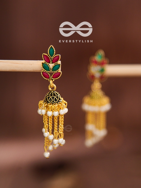 The olive branch pearl embellished headturner jhumkis