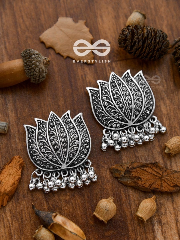 The Intricate Lively Lotus - Oxidised Boho Earrings