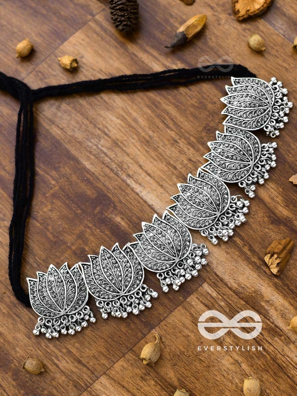The Statement Lotus Choker - Oxidised Boho Collection