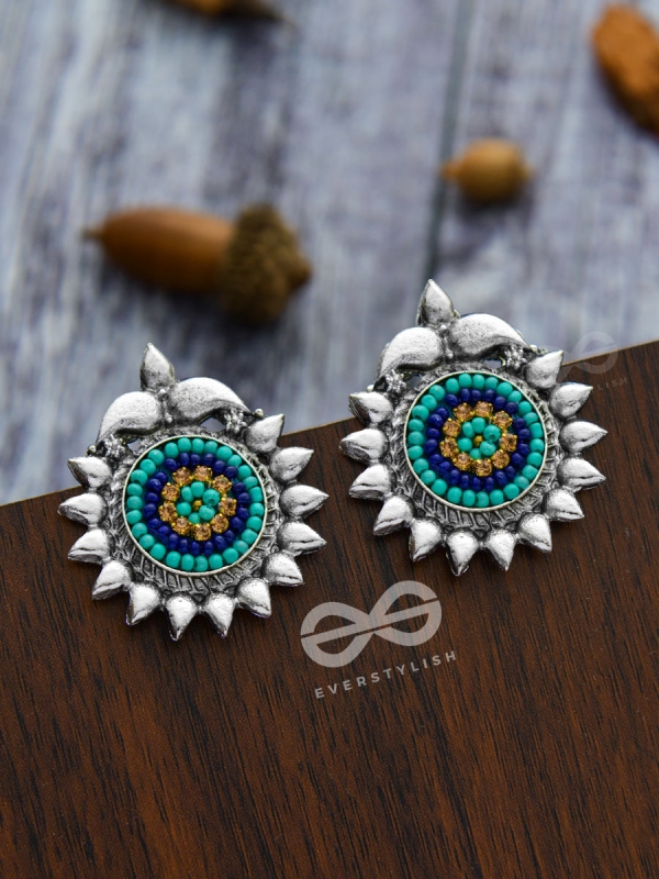 The Cute Artsy Button Studs - Embroidered Oxidised Earrings